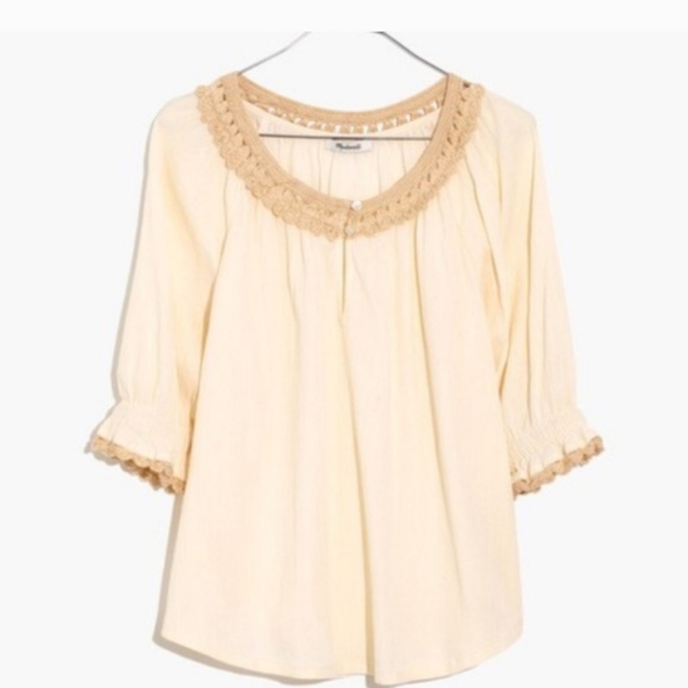 Madewell Cream Color Crochet Neck Blouse XXL 16